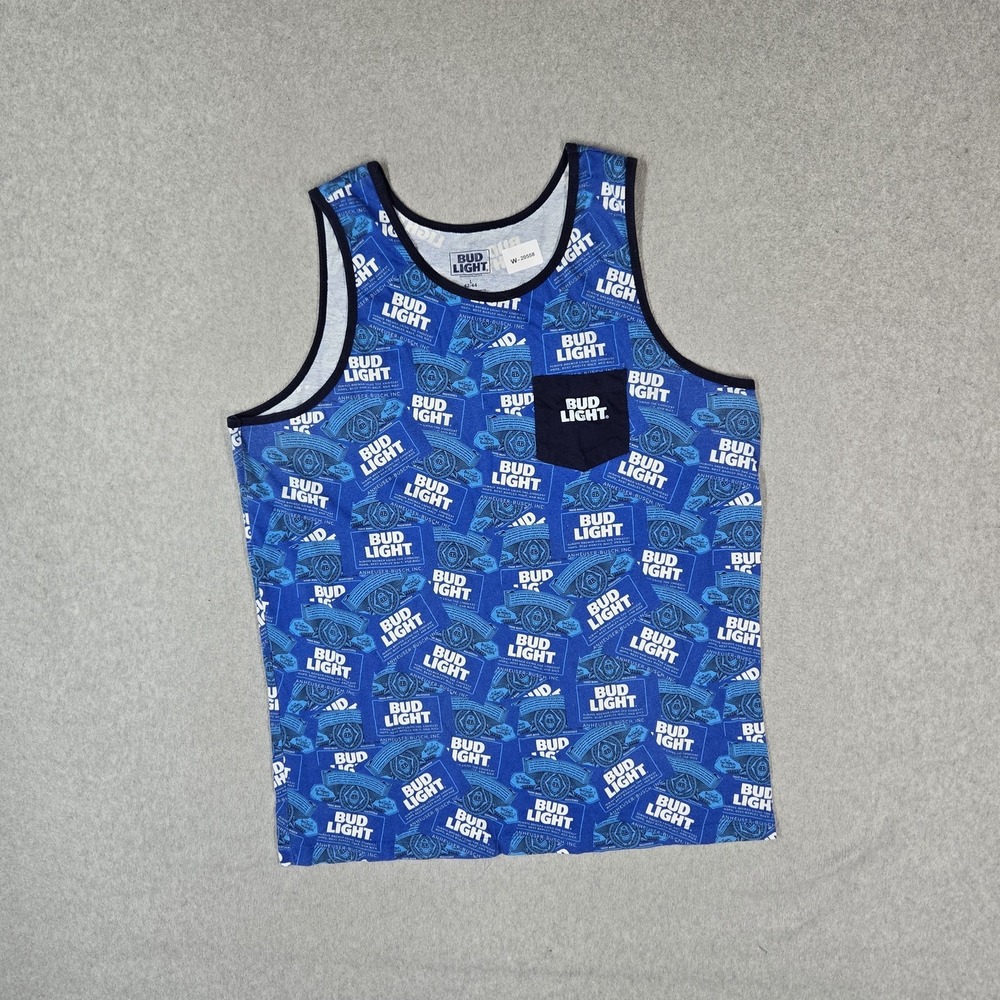 Bud Light Men Tank Top L 42/44 Blue Graphic Logo Sleeveless Print